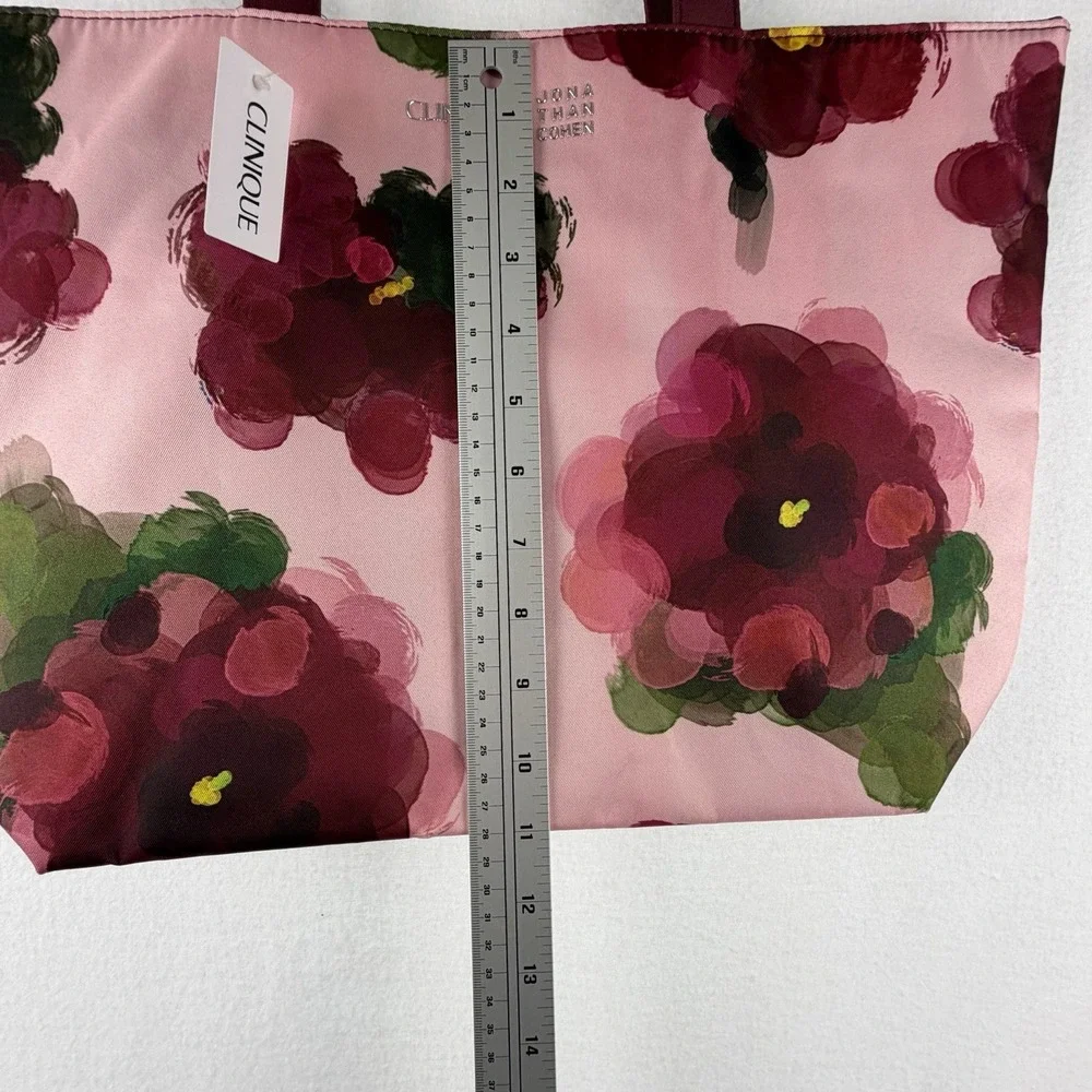 Clinique x Jonathan Cohen Floral Tote Bag‎ + Zip Pouch Set Floral Pink NWT